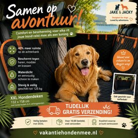 JAKE &amp;  JACKY XXL Hondendeken Auto met Achterbankverlenging &ndash; 40% extra ruimte &ndash; Waterdicht &ndash; 125 kg.