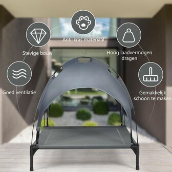 Honden ligbed met zonnedak Grijs 76x61x18cm Hoogte incl dak