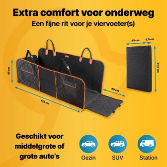 JAKE &amp;  JACKY XXL Hondendeken Auto met Achterbankverlenging &ndash; 40% extra ruimte &ndash; Waterdicht &ndash; 125 kg.
