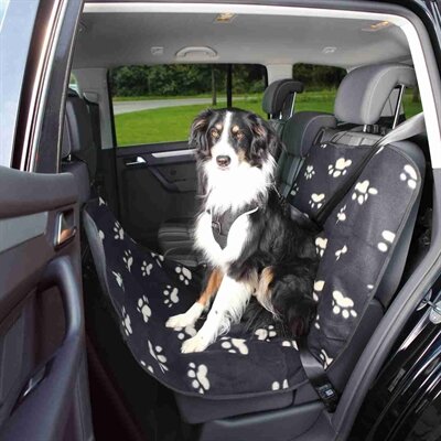 Trixie autodeken pootprint nylon / fleece zwart / beige