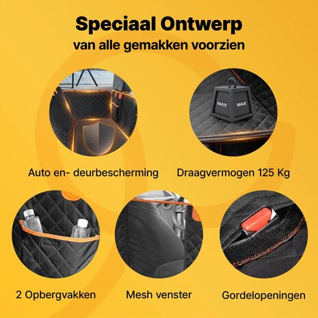 JAKE &  JACKY XXL Hondendeken Auto met Achterbankverlenging &ndash; 40% extra ruimte &ndash; Waterdicht &ndash; 125 kg.